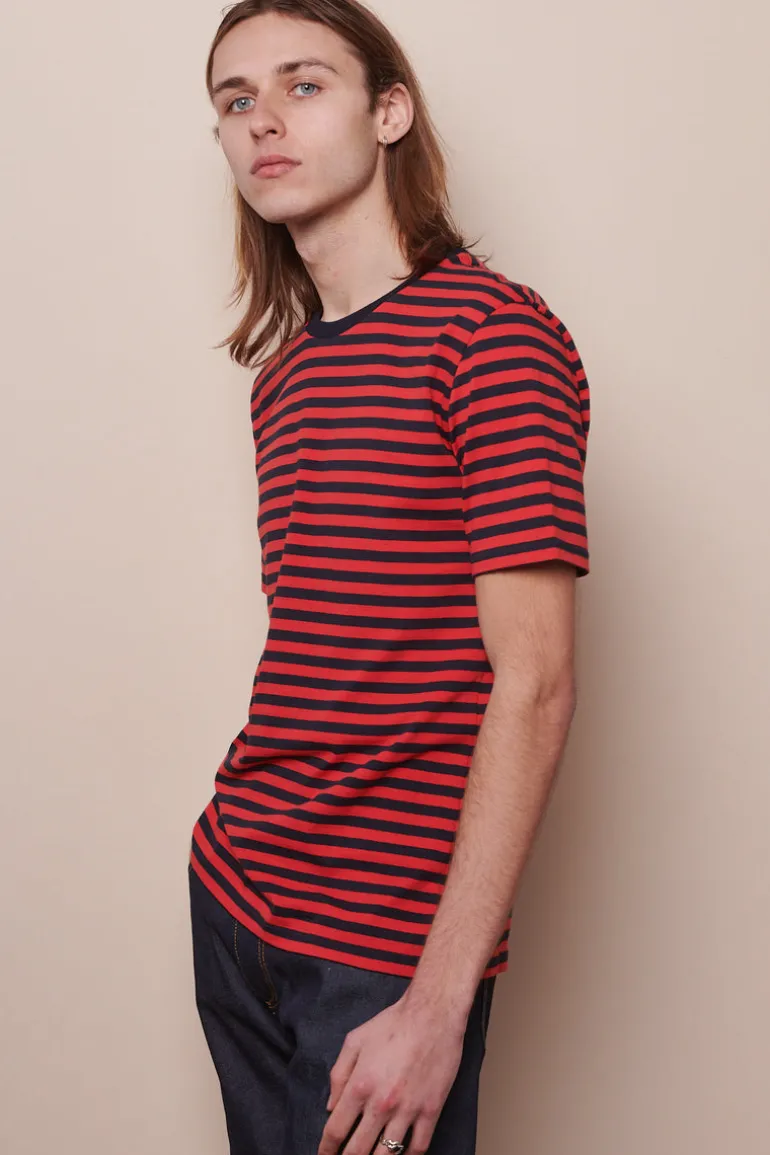 Short Sleeve Stripe T Shirt Navy/Red