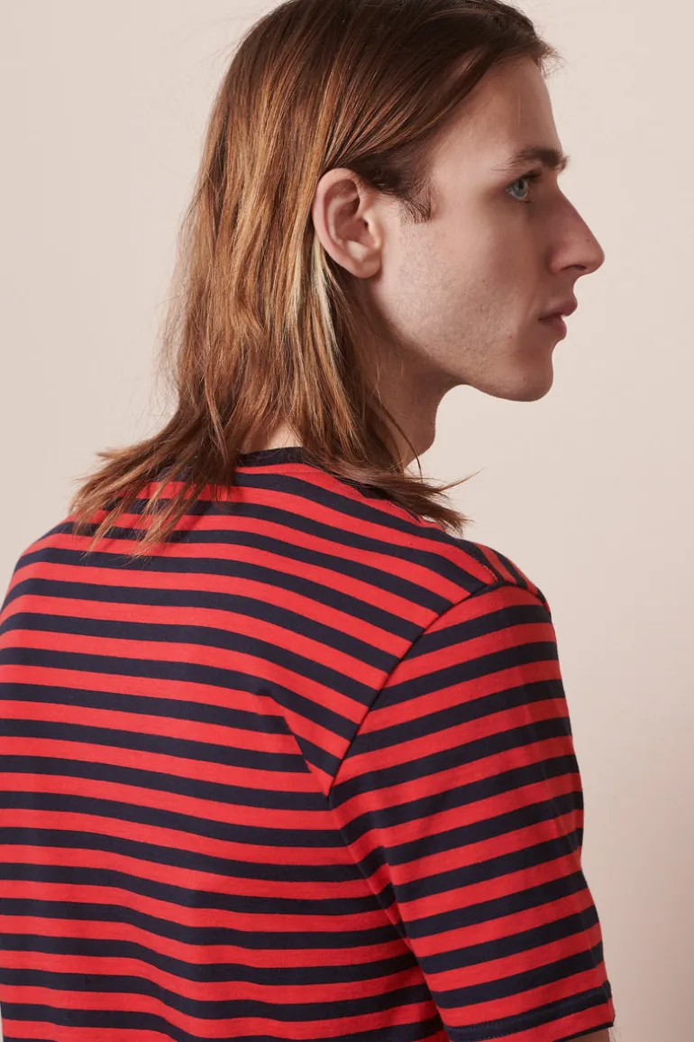 Short Sleeve Stripe T Shirt Navy/Red