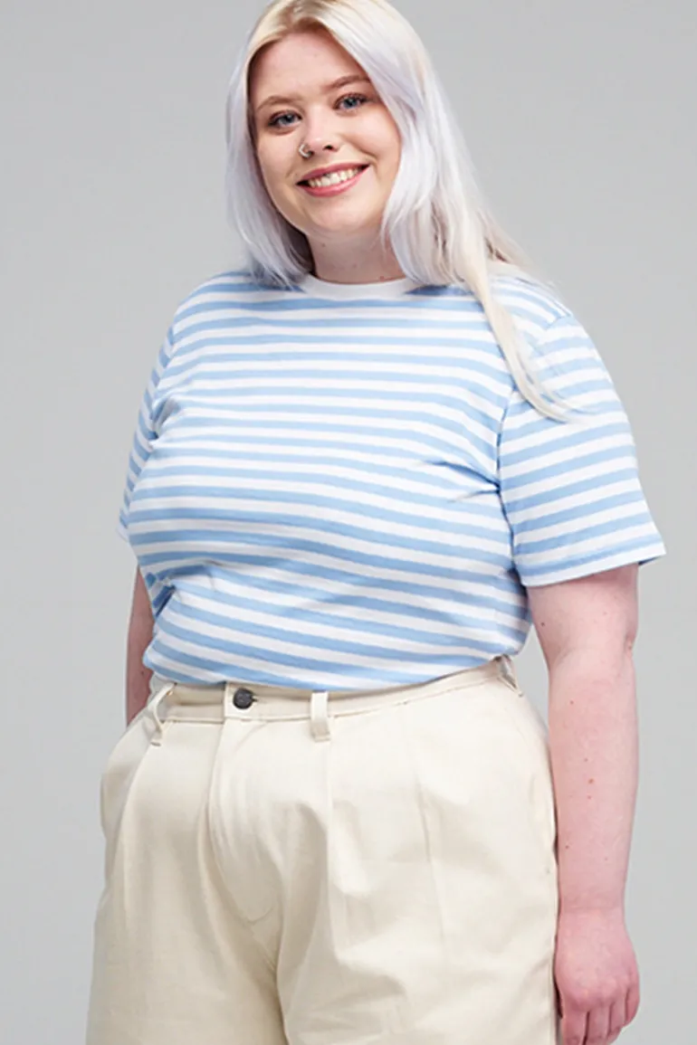 Short Sleeve Striped T Shirt Sky - Blue/White