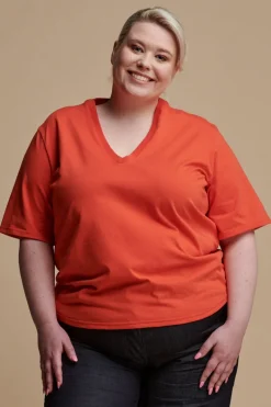 Short Sleeve V Neck T Shirt - Flame Red