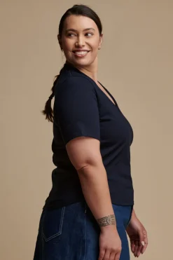 Short Sleeve V-Neck T Shirt - Navy