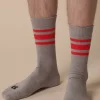 Sports Cotton Sock Calf 3 Pack - Grey/Flame Red Stripe