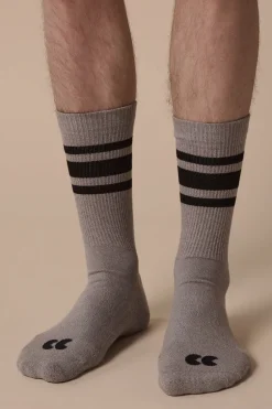 Sports Cotton Sock Calf 3 Pack - Grey/Black Stripe