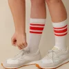 Sports Cotton Sock Calf 3 Pack - White/Flame Red Stripe
