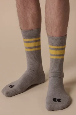 Sports Cotton Sock Calf 3 Pack - Grey/Canary Yellow Stripe