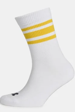 Sports Cotton Sock Calf 3 Pack - White/Canary Yellow Stripe