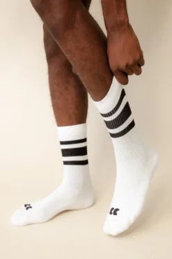 Sports Cotton Sock Calf 3 Pack - White/Black Stripe