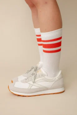 Sports Cotton Sock Calf 3 Pack - White/Flame Red Stripe