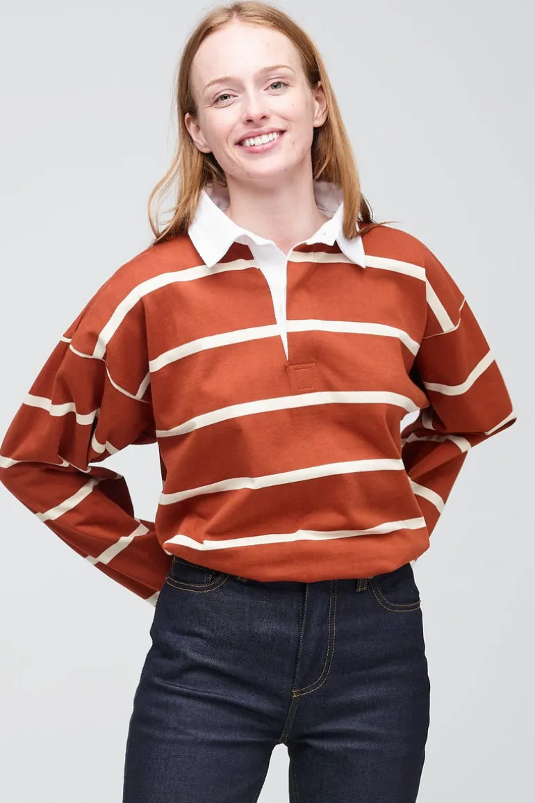 Striped Rugby Shirt - Cinnamon/Ecru