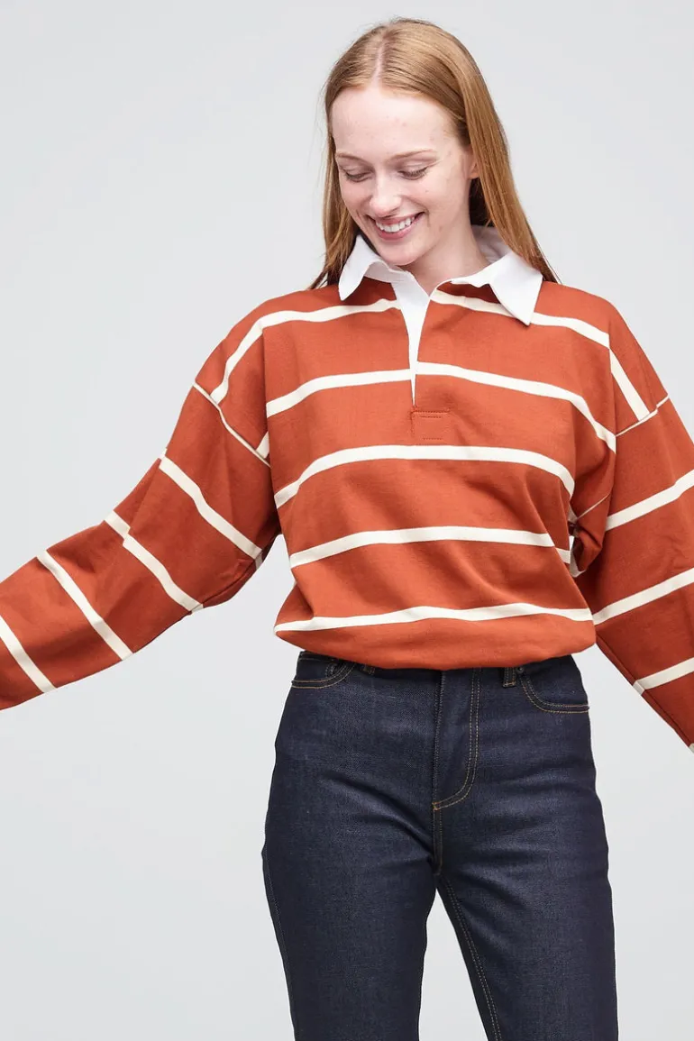 Striped Rugby Shirt - Cinnamon/Ecru