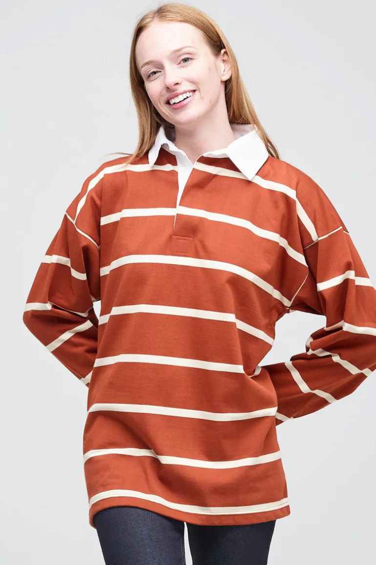 Striped Rugby Shirt - Cinnamon/Ecru