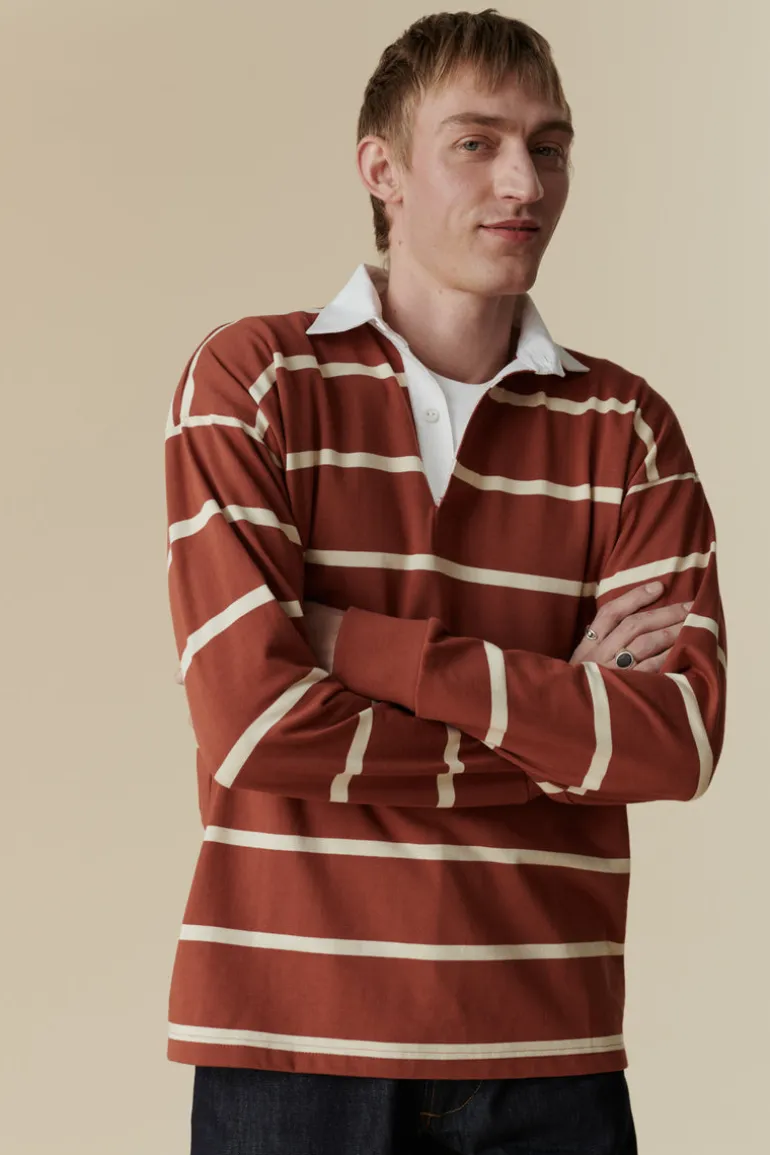 Striped Rugby Shirt - Cinnamon/Ecru