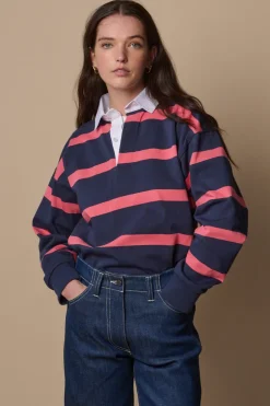 Striped Rugby Shirt - Navy/Pink