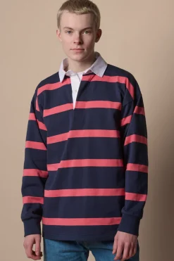 Striped Rugby Shirt - Navy/Pink