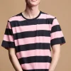 Wide Stripe Short Sleeve T Shirt - Pink/Navy
