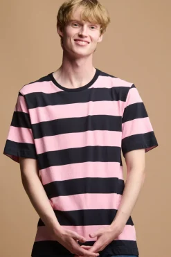 Wide Stripe Short Sleeve T Shirt - Pink/Navy