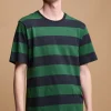 Wide Stripe Short Sleeve T Shirt - Green/Navy