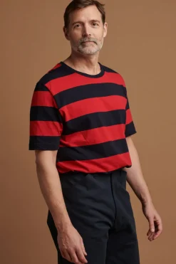 Wide Stripe Short Sleeve T Shirt - Navy/Red