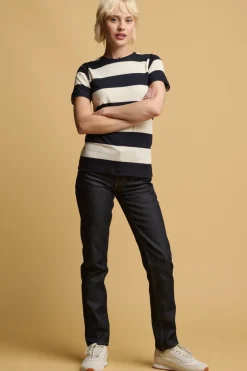 Wide Stripe Short Sleeve T Shirt - Ecru/Navy