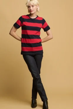 Wide Stripe Short Sleeve T Shirt - Red/Navy