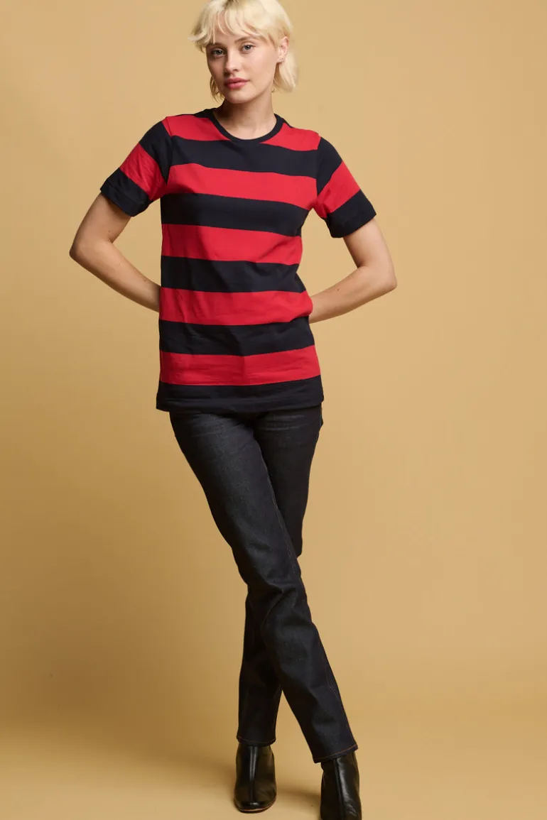 Wide Stripe Short Sleeve T Shirt - Red/Navy