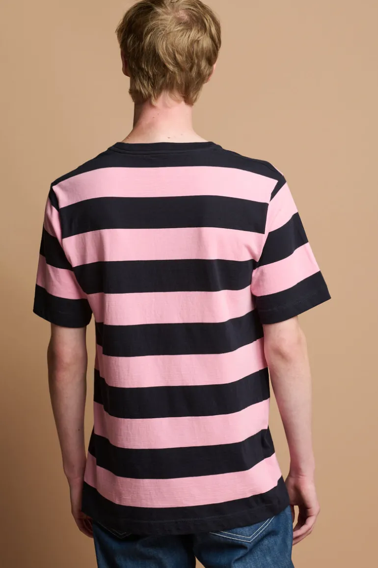 Wide Stripe Short Sleeve T Shirt - Pink/Navy