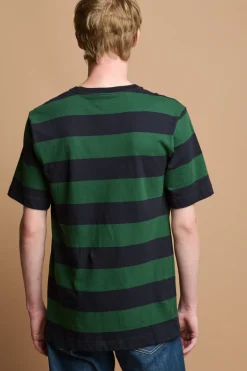 Wide Stripe Short Sleeve T Shirt - Green/Navy