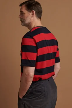Wide Stripe Short Sleeve T Shirt - Navy/Red