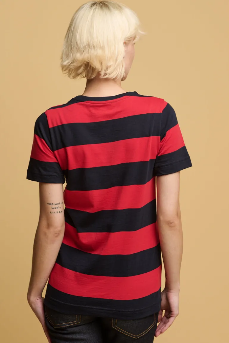 Wide Stripe Short Sleeve T Shirt - Red/Navy