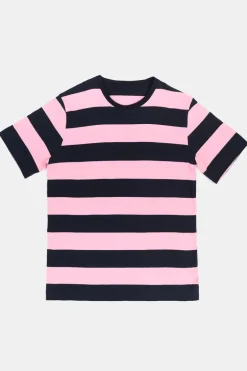Wide Stripe Short Sleeve T Shirt - Pink/Navy