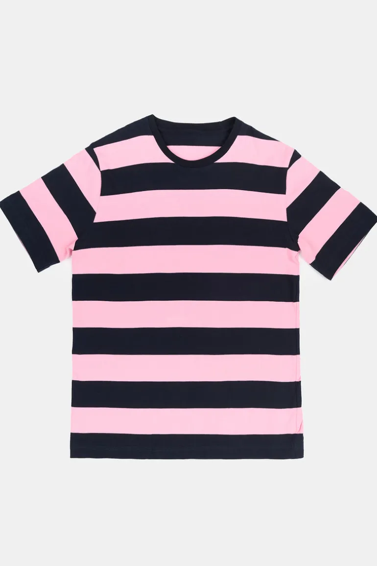 Wide Stripe Short Sleeve T Shirt - Pink/Navy