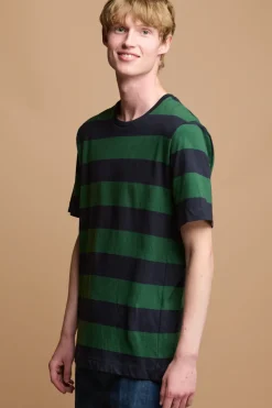 Wide Stripe Short Sleeve T Shirt - Green/Navy