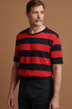 Wide Stripe Short Sleeve T Shirt - Navy/Red