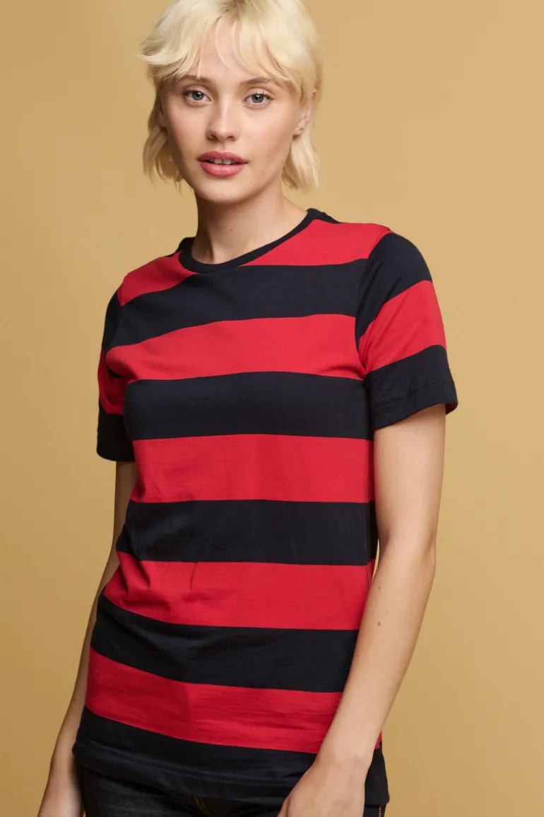 Wide Stripe Short Sleeve T Shirt - Red/Navy