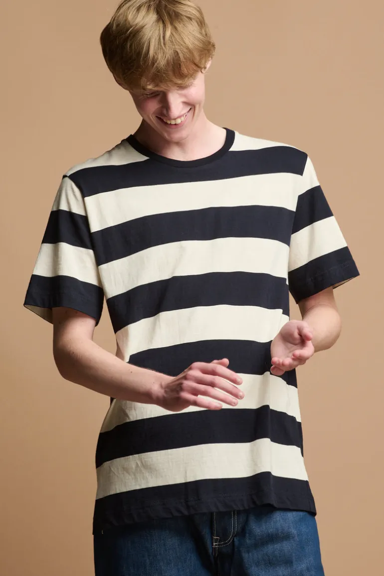 Wide Stripe Short Sleeve T Shirt - Navy/Ecru