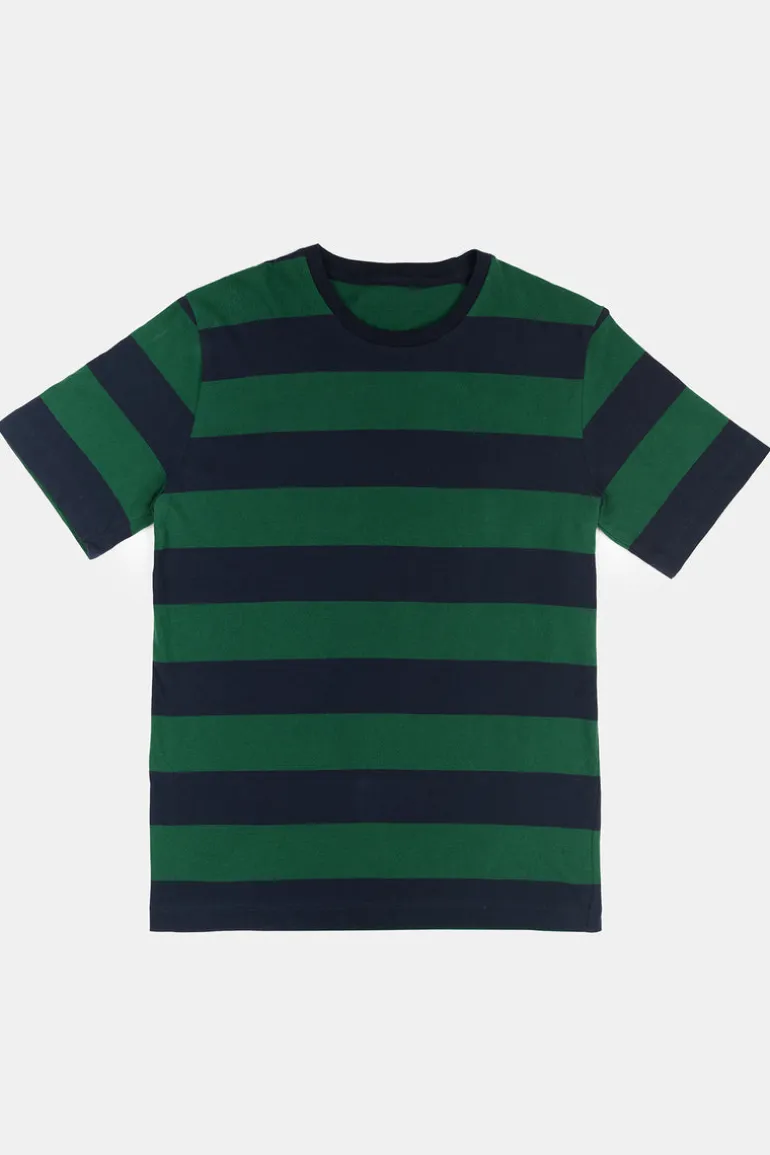 Wide Stripe Short Sleeve T Shirt - Green/Navy